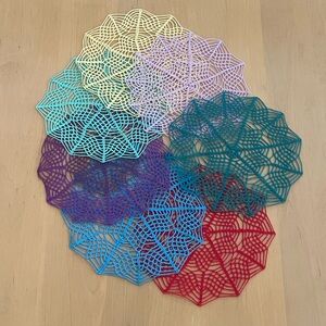Vintage Seven Colorful Crochet Doilies Set
